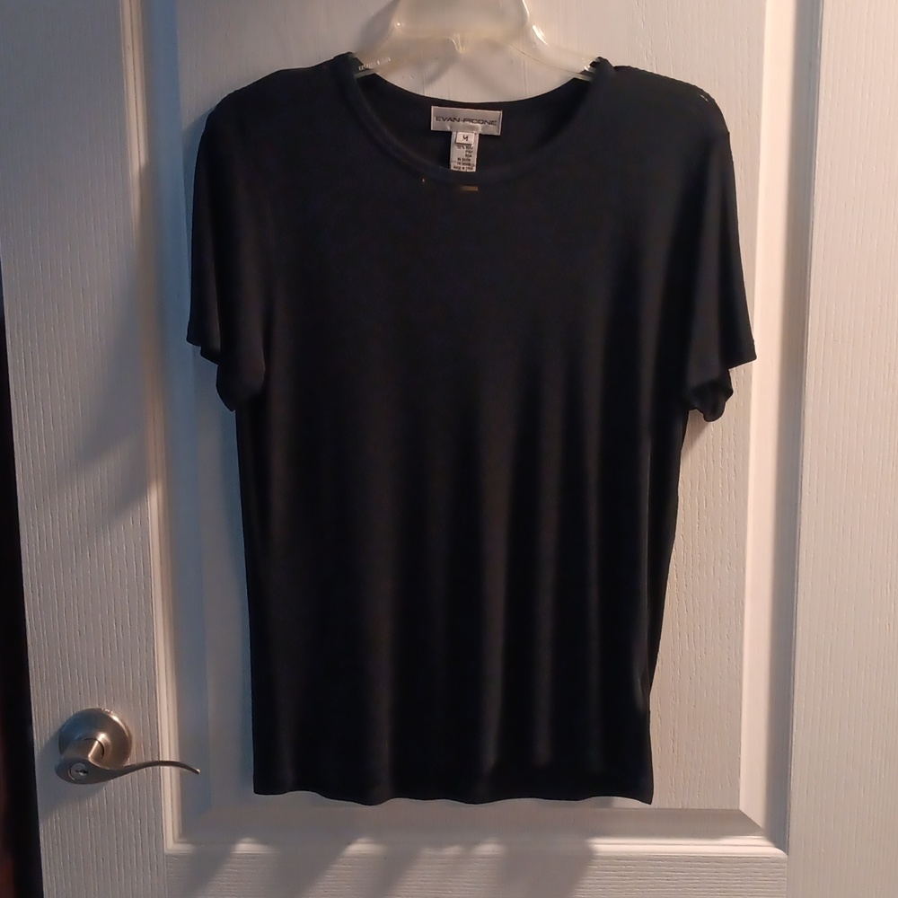 Evan Picone Black Short Sleeve Tee 100% Silk, Sheer, Medium